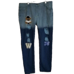 Unbranded Teddy Bear Embellished Two Toned Distressed Jeans Label Reads Size 38